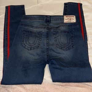 Slim red striped true religion jeans